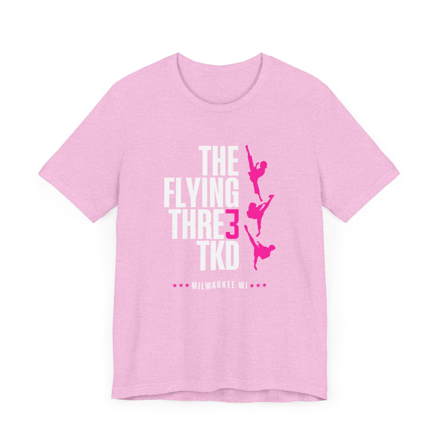 The Flying Three TKD Competition T-Shirt Hot Pink Logo
