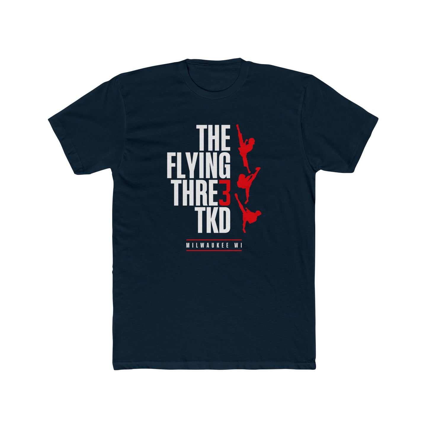 Taekwondo T‑Shirt "The Flying Three" – Red Logo on Navy