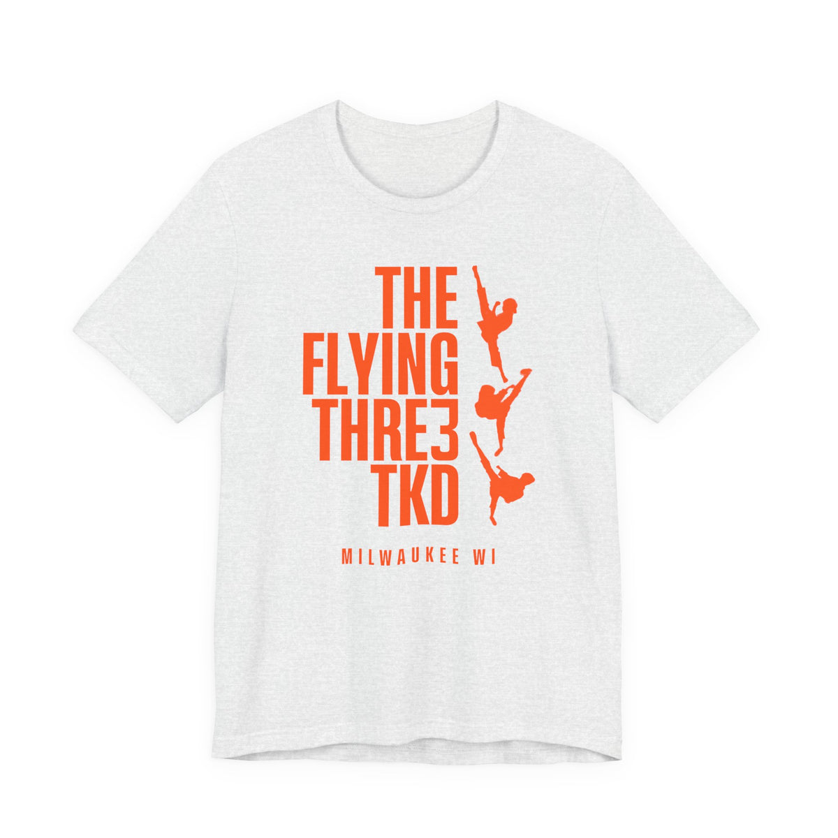 The Flying Three TKD Tee Solid Orange Logo