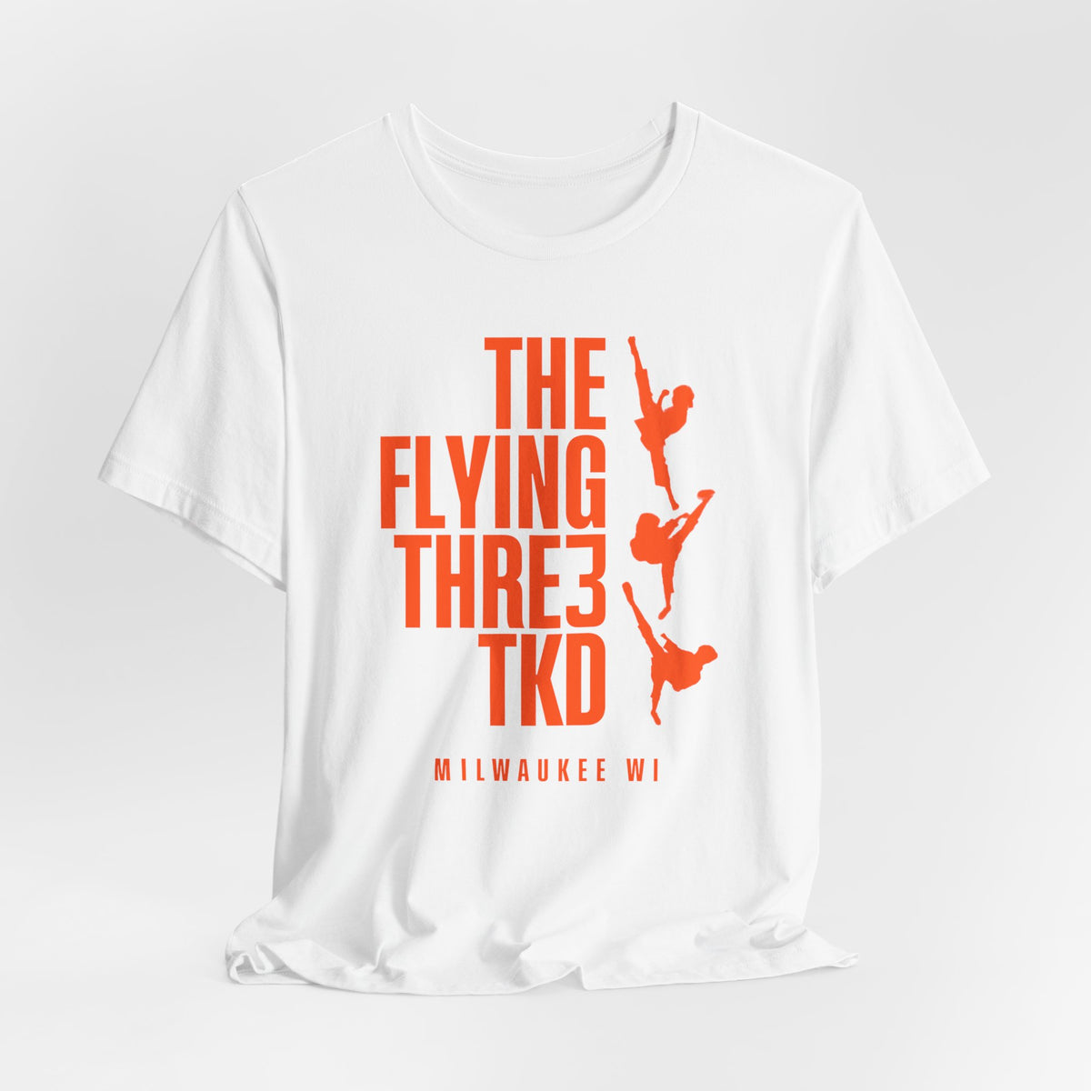 The Flying Three TKD Tee Solid Orange Logo