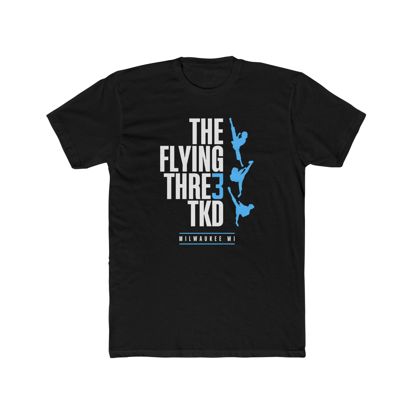 The Flying Three TKD T-Shirt Black With Baby Blue